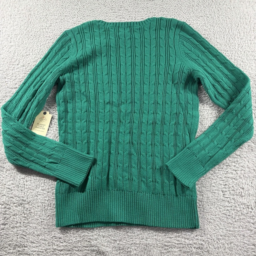 St. Johns Bay Cable Knit Sweater Womens Medium Green Crewneck Soft Cotton Nylon - Picture 2 of 8